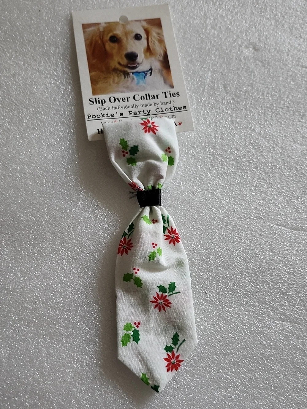 Pookie's Party White Holiday Slip-Over Dog Collar Tie